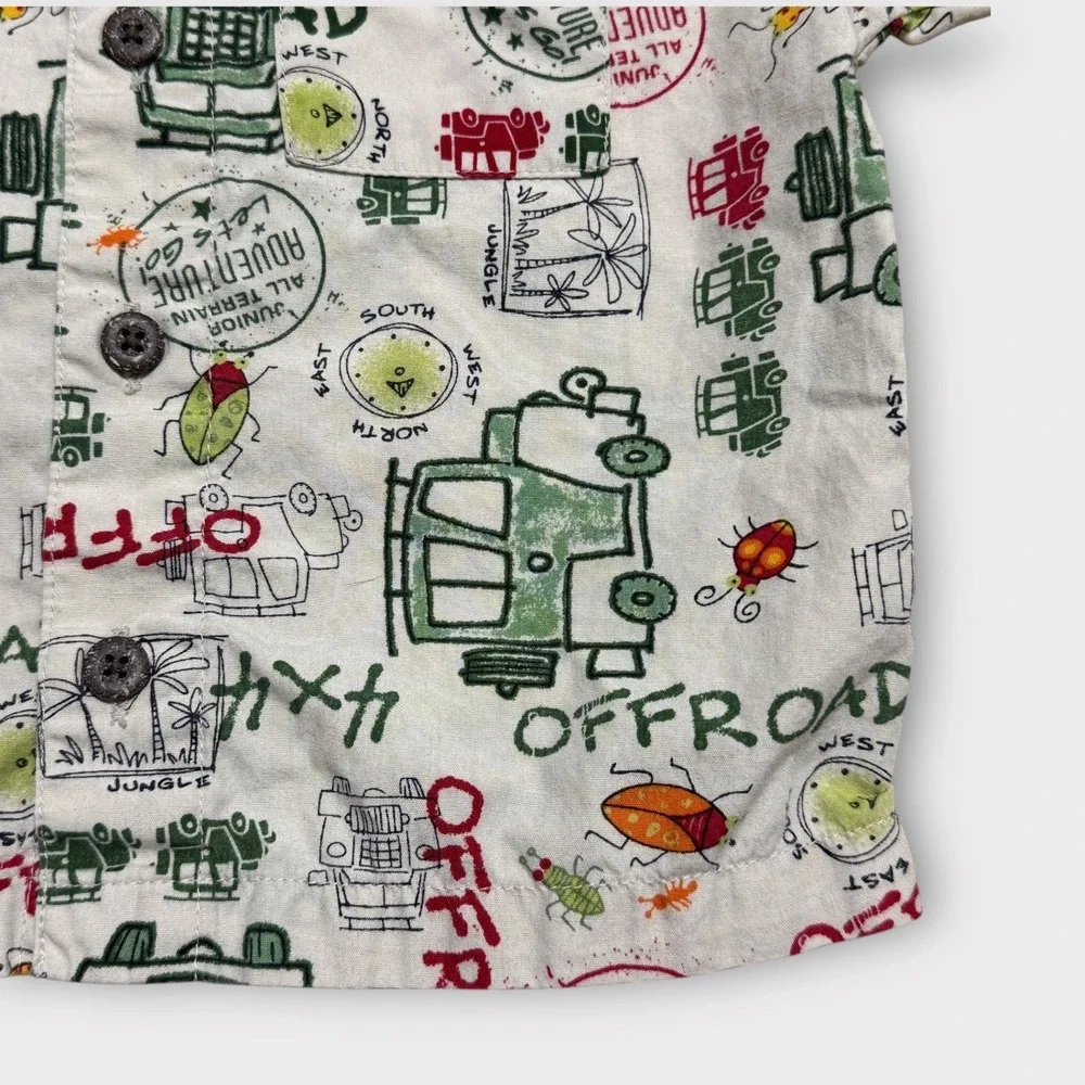 VTG Gymboree Boy's Button-Up‎ Shirt, 3-6 Months, Off Road Adventure Print, Cute